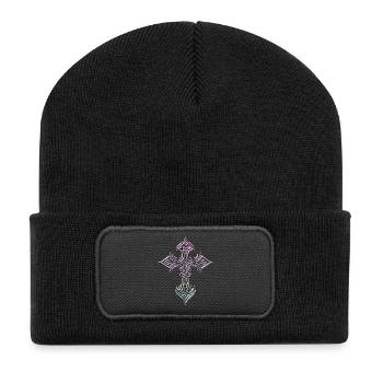 Iridescent Filigree Cross - Recycled Patch Beanie - black - Front