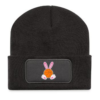 Oster-Basketballhasen-Design - Recycelte Patch Beanie - Dunkelgrau - Vorne