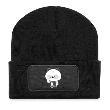 Panda Barista Kaffeebrühe - Recycelte Patch Beanie - Schwarz - Vorne