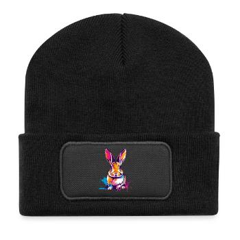 Buntes Kaninchen in Aquarellfarben Farbkleckse - Recycelte Patch Beanie - Schwarz - Vorne