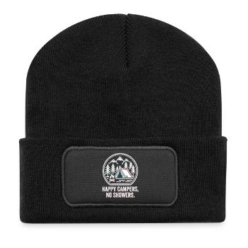 Camping Camp Tent & Campfire - Recycled Patch Beanie - black - Front