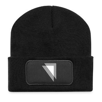 Geometrische Dreiecke Diagonales Monochromes Gitter - Recycelte Patch Beanie - Schwarz - Vorne