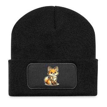 Dessin animé Renard Câlin avec Écharpe - Beanie recyclé à patch - noir - Devant