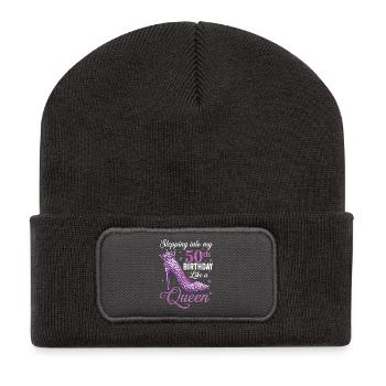 Entrer dans mes 50 ans et 50 ans - Beanie recyclé à patch - charbon - Devant