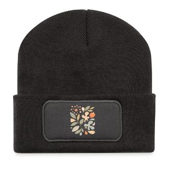 Abstraktes Blumen Muster Illustration - Recycelte Patch Beanie - Dunkelgrau - Vorne