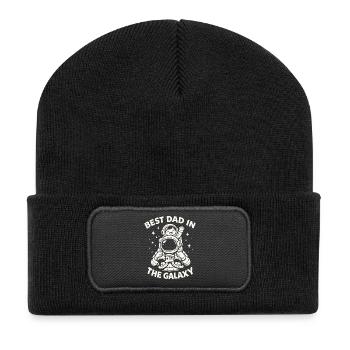Papa Kind Astronaut Geschenk Vatertag - Recycelte Patch Beanie - Schwarz - Vorne