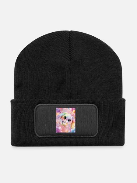 Rainbow cuddly bunny in the magic room - Recycled Patch Beanie - black