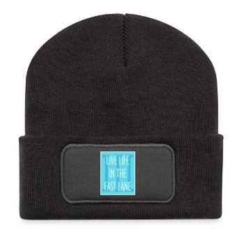 Life In The Fast Lane Schwimmer Lustig Pool Spruch - Recycelte Patch Beanie - Dunkelgrau - Vorne