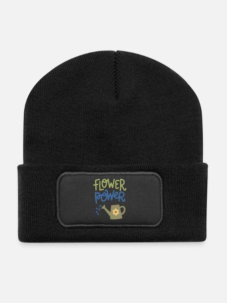 Conception d’arrosoirs de jardinage mignons Flower Power - Beanie recyclé à patch - noir