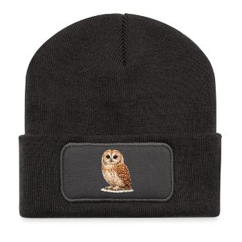 Aquarell Eule Nachtwald - Recycelte Patch Beanie - Dunkelgrau - Vorne