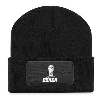 Döner Spieß Icon Schwarz-Weiß - Recycelte Patch Beanie - Schwarz - Vorne