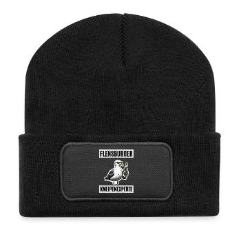 Flensburger Kneipen Experte - Recycelte Patch Beanie - Schwarz - Vorne
