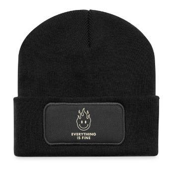 Flammendes Lächeln mit allem ist in Ordnung - Recycelte Patch Beanie - Schwarz - Vorne
