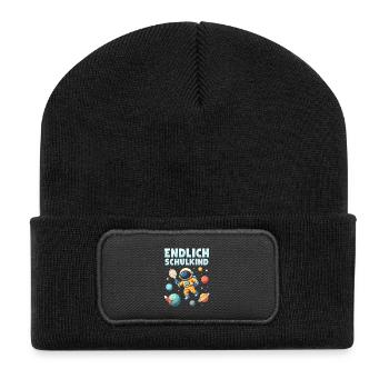 Schulkind 2026 Einschulung 2026 Schulanfang - Recycelte Patch Beanie - Schwarz - Vorne