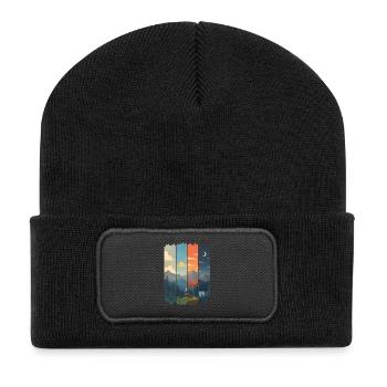 Horizons in four mountain panels - Recycled Patch Beanie - black - Front