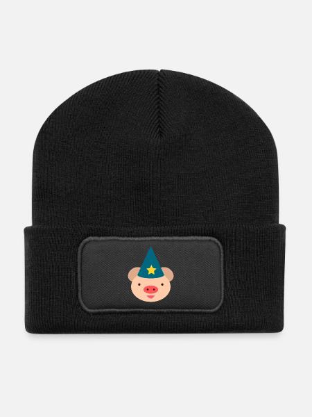 Piggy Magic Hat Cartoon - Recycled Patch Beanie - black