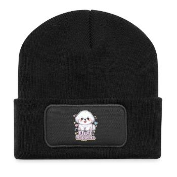Le fluff arrive – design de chien kawaii Bichon - Beanie recyclé à patch - noir - Devant