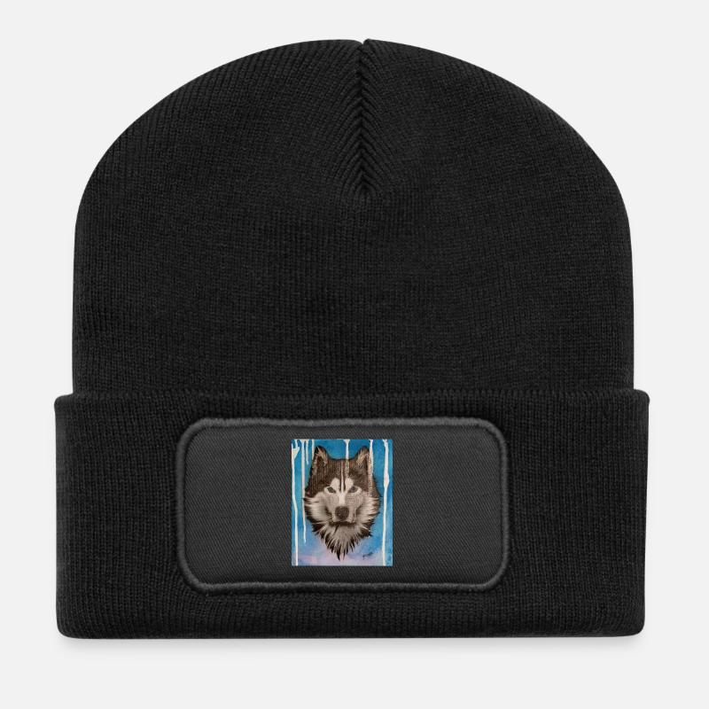 Husky Watercolor Design - Recycled Patch Beanie - black