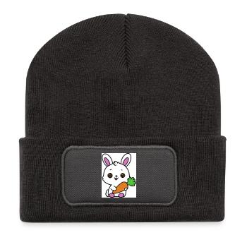 Lapin kawaï  - Beanie recyclé à patch - charbon - Devant
