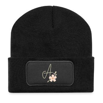 Monogramm Eine Blüte - Recycelte Patch Beanie - Schwarz - Vorne