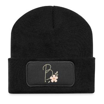 B Floral: Initial with Coral Flower - Recycled Patch Beanie - black - Front
