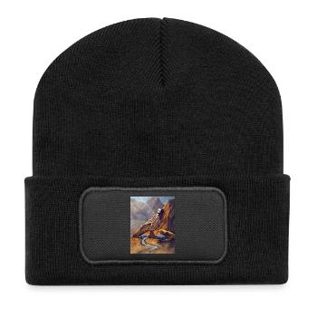 Drachenskelett in der Kanone - Recycelte Patch Beanie - Schwarz - Vorne
