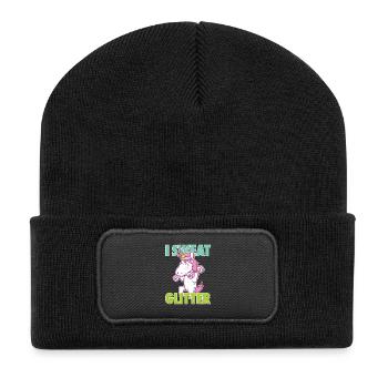 Einhorn - Gym - Fitness - Workout - Geschenkidee - Recycelte Patch Beanie - Schwarz - Vorne