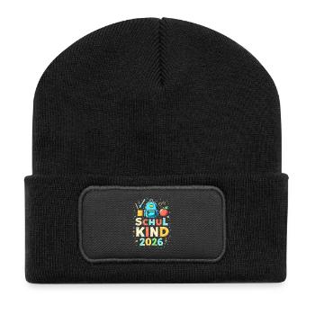 Schulkind 2026 Einschulung 2026 Schulanfang - Recycelte Patch Beanie - Schwarz - Vorne