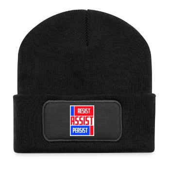 Resist Assist Persist Aktivismus Motivation Logo - Recycelte Patch Beanie - Schwarz - Vorne