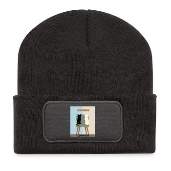 Cats in Chairs: Comfort over Work - Recycled Patch Beanie - dark grey - Front