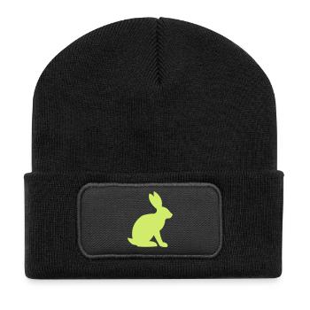 Hase Silhouette - Recycelte Patch Beanie - Schwarz - Vorne