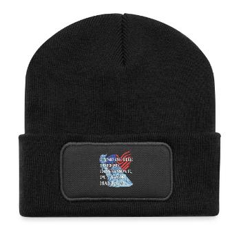 Funny Land Of The Freeze America Wortspiel USA Geschenk Spaß - Recycelte Patch Beanie - Schwarz - Vorne