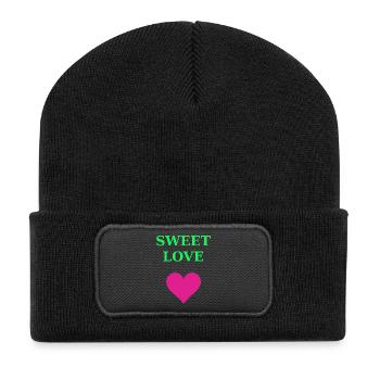 Sweet Love Herz Design - Recycelte Patch Beanie - Schwarz - Vorne