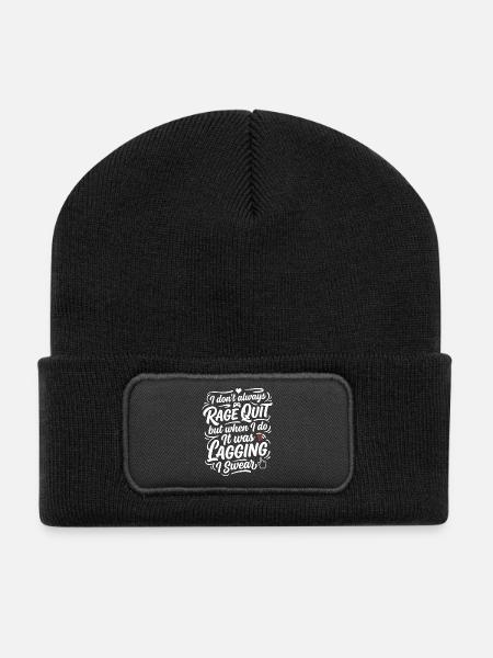 Rage Quit Gaming Humor Spruch - Recycelte Patch Beanie - Schwarz