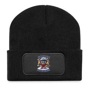 Ich filtere nur den Winter - Recycelte Patch Beanie - Schwarz - Vorne