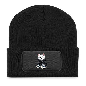 Cool Westie in Oversized Hoodie & Sneaker Design - Recycled Patch Beanie - black - Front