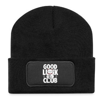 Good Luck Club Winkende Katze - Recycelte Patch Beanie - Schwarz - Vorne