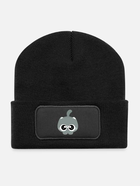 Glassy Eyed Grey Cat - Recycled Patch Beanie - black
