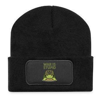 War Is Stupid Schildkröte mit Peace Zeichen - Recycelte Patch Beanie - Schwarz - Vorne