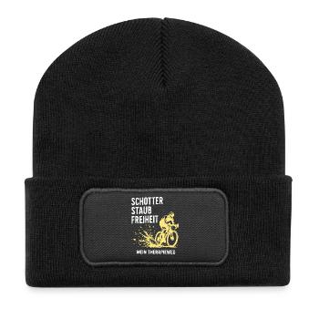 Schotter Freiheit – Mein Therapieweg - Recycelte Patch Beanie - Schwarz - Vorne