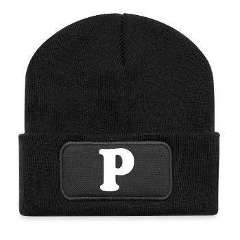 Large P Style Print | Letter P | P Logo - Recycled Patch Beanie - black - Front