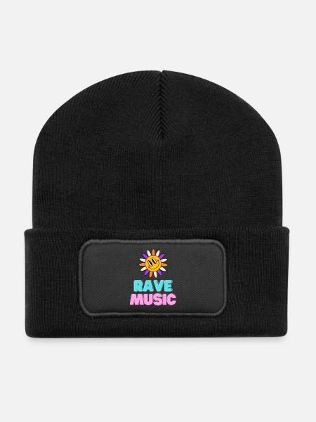 Sunshine Rave Musik Neon-Design - Recycelte Patch Beanie - Schwarz