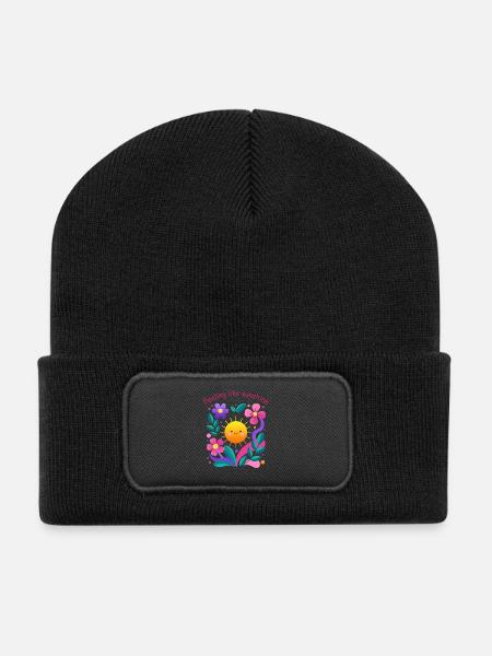 Feeling the sun: floral motif - Recycled Patch Beanie - black