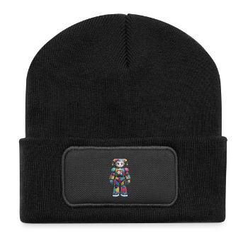 Patchwork Gear Jester Robot - Recycled Patch Beanie - black - Front