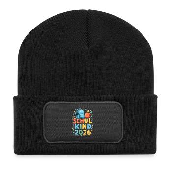 Schulkind 2026 Einschulung 2026 Schulanfang - Recycelte Patch Beanie - Schwarz - Vorne