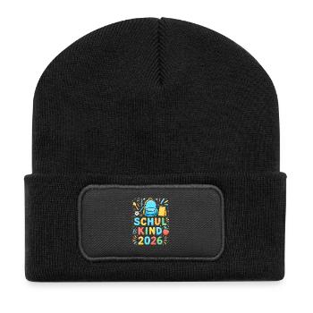 Schulkind 2026 Einschulung 2026 Schulanfang - Recycelte Patch Beanie - Schwarz - Vorne