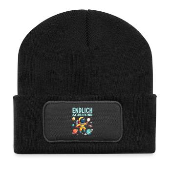 Schulkind 2026 Einschulung 2026 Schulanfang - Recycelte Patch Beanie - Schwarz - Vorne