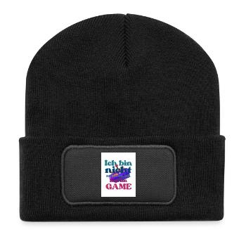 Ich bin im GAME – bunter Spruch - Recycelte Patch Beanie - Schwarz - Vorne