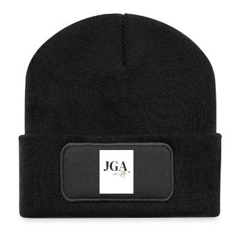 Schwarz_Gold_Minimalistisch_Modern_Junggesellen - Recycelte Patch Beanie - Schwarz - Vorne