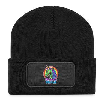 Death Metal – Zombie Einhorn Cartoon - Recycelte Patch Beanie - Schwarz - Vorne